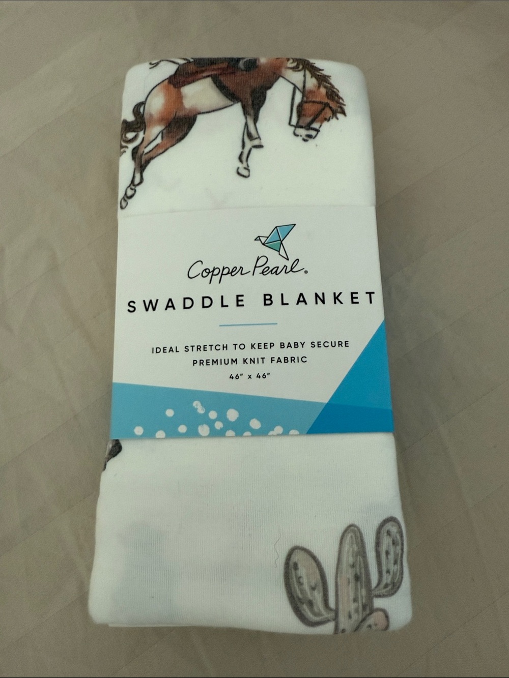 Copper Pearl White Horse & Cactus Swaddle Blanket